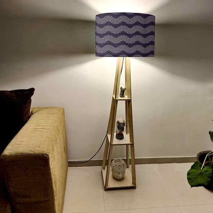 Wooden Floor Lamp with Shelf for Bedroom - Retro Pattern Nutcase