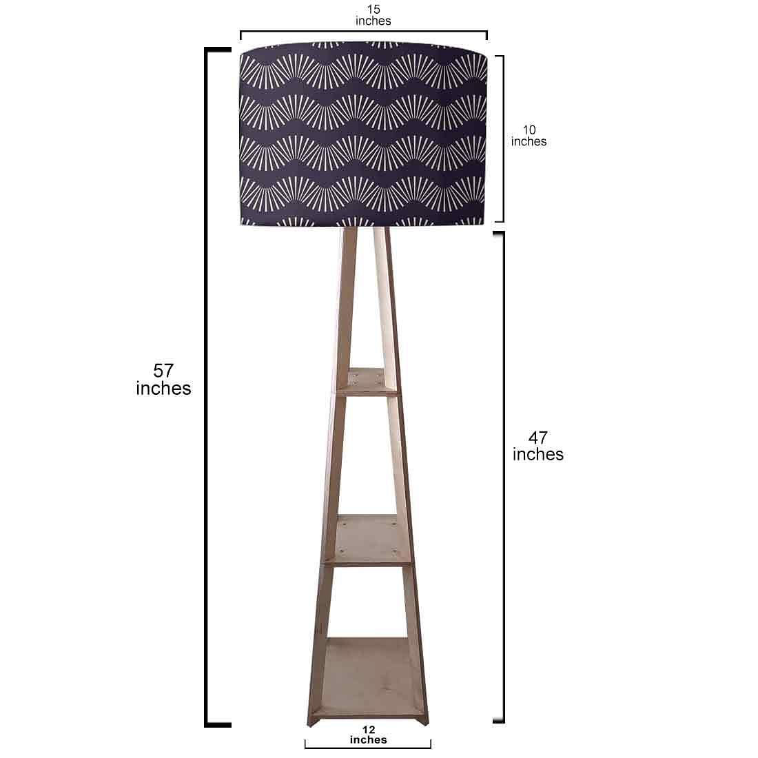 Wooden Floor Lamp with Shelf for Bedroom - Retro Pattern Nutcase