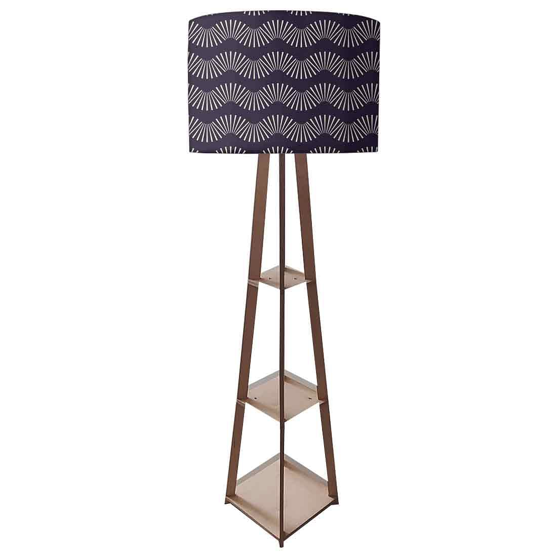 Wooden Floor Lamp with Shelf for Bedroom - Retro Pattern Nutcase