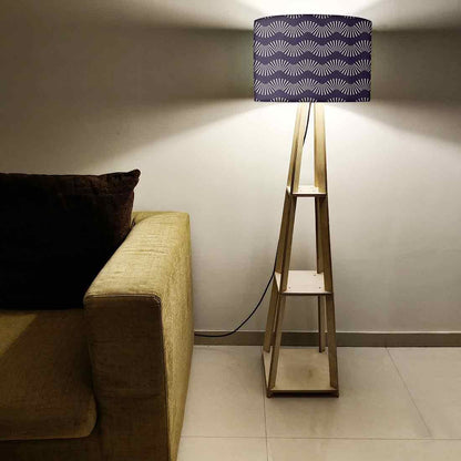 Wooden Floor Lamp with Shelf for Bedroom - Retro Pattern Nutcase