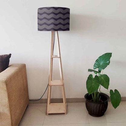 Wooden Floor Lamp with Shelf for Bedroom - Retro Pattern Nutcase