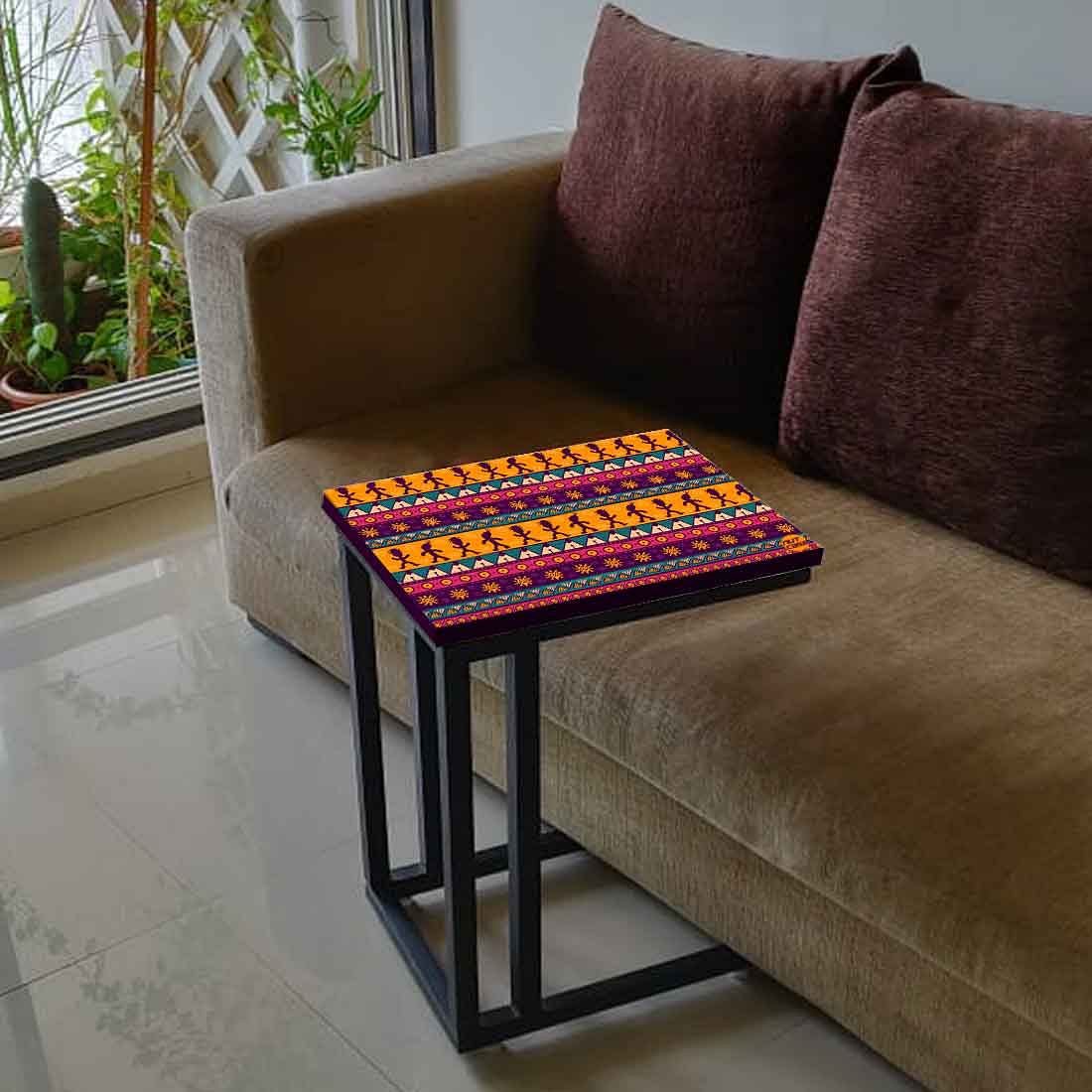 C Shaped Side Table For Sofa - Aztec Orange Brown Pattern Nutcase