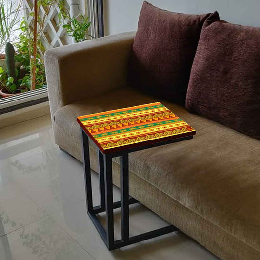 C Shaped Bedside Table - Aztec Orange Yellow Pattern Nutcase