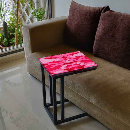 C Shaped Bedside Table For Sofa - Army Camouflage Pink Nutcase