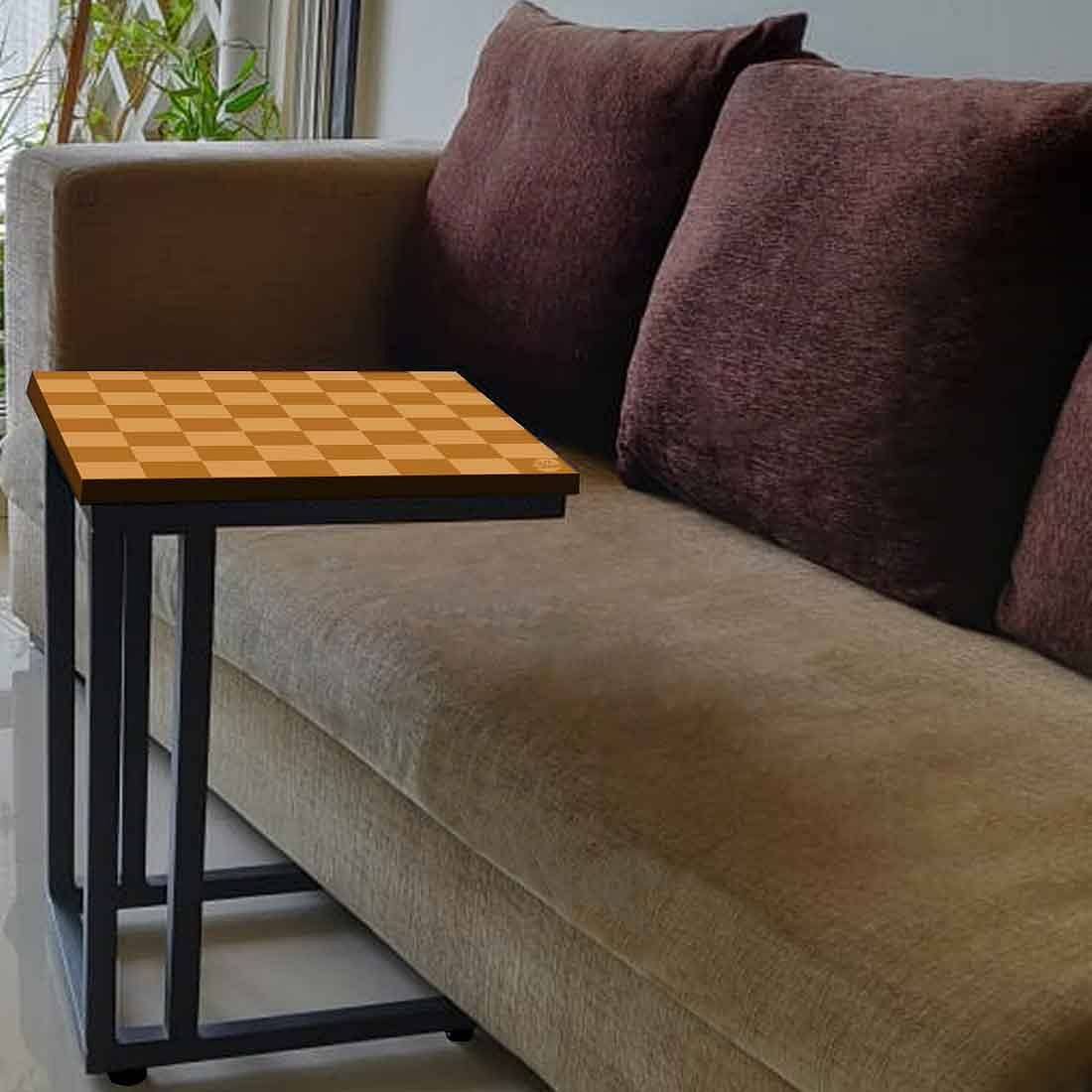 Modern C Shaped End Table - Orange Check Pattern Nutcase