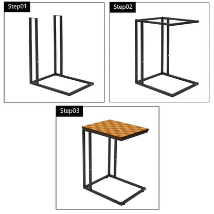 Modern C Shaped End Table - Orange Check Pattern Nutcase