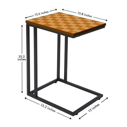 Modern C Shaped End Table - Orange Check Pattern Nutcase