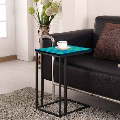 C Shaped Metal Table For Sofa - Blue Green Check Nutcase