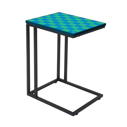 C Shaped Metal Table For Sofa - Blue Green Check Nutcase