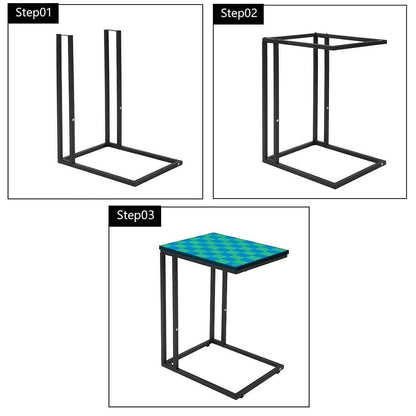 C Shaped Metal Table For Sofa - Blue Green Check Nutcase