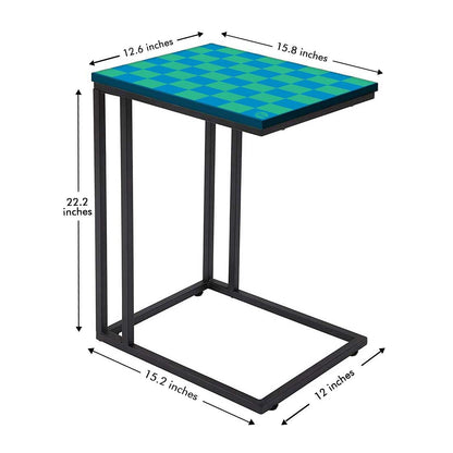 C Shaped Metal Table For Sofa - Blue Green Check Nutcase