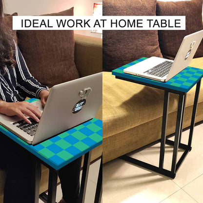 C Shaped Metal Table For Sofa - Blue Green Check Nutcase