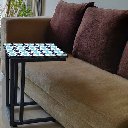 C Shaped Metal Table For Sofa - Blue Plaids Nutcase