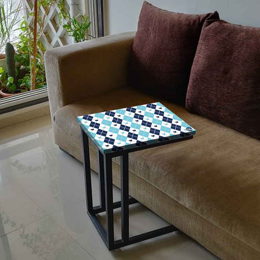 C Shaped Metal Table For Sofa - Blue Plaids Nutcase