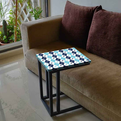 C Shaped Metal Table For Sofa - Blue Plaids Nutcase