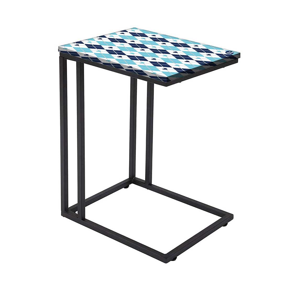 C Shaped Metal Table For Sofa - Blue Plaids Nutcase
