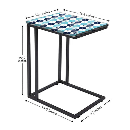 C Shaped Metal Table For Sofa - Blue Plaids Nutcase