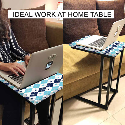 C Shaped Metal Table For Sofa - Blue Plaids Nutcase