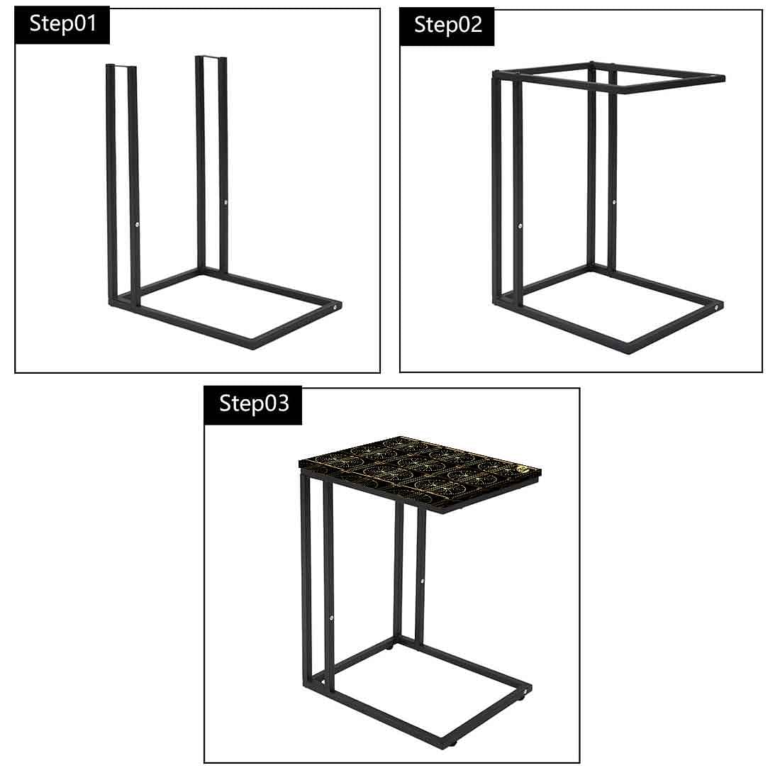 Black C Shaped End Table Serving Tables for Living Room - Palms Nutcase