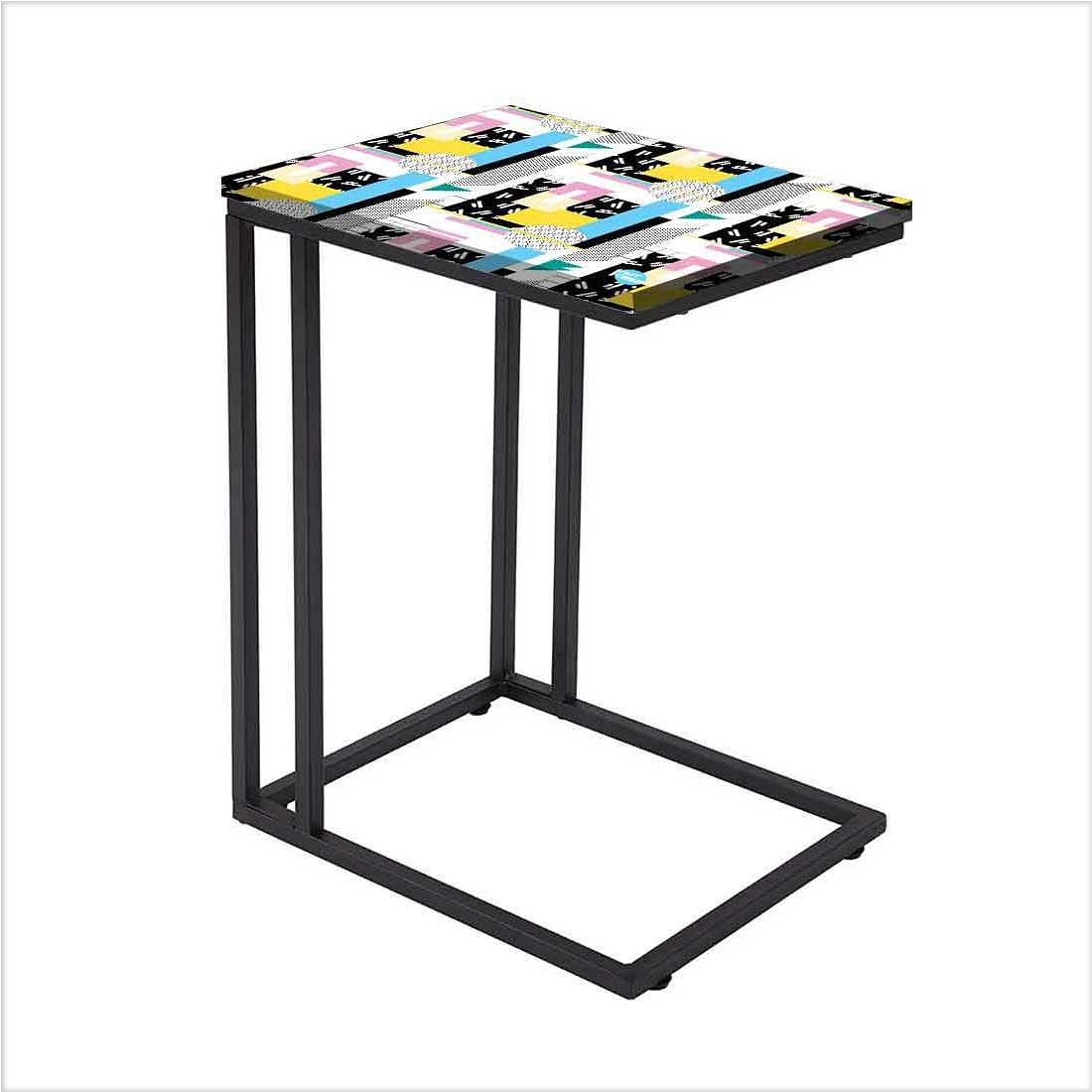 Modern C Shaped End Table - Mix Box Pattern Nutcase