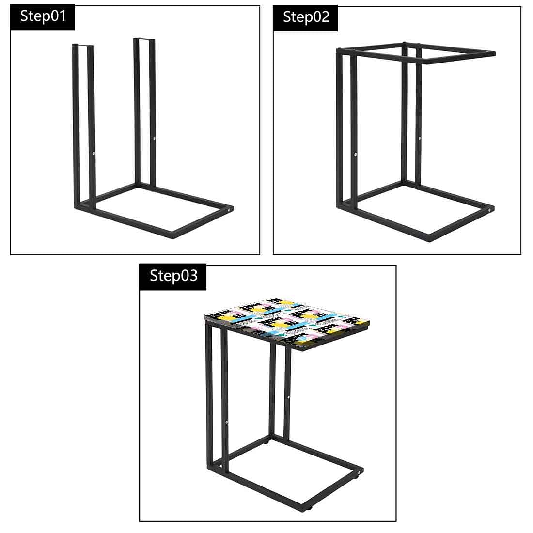 Modern C Shaped End Table - Mix Box Pattern Nutcase