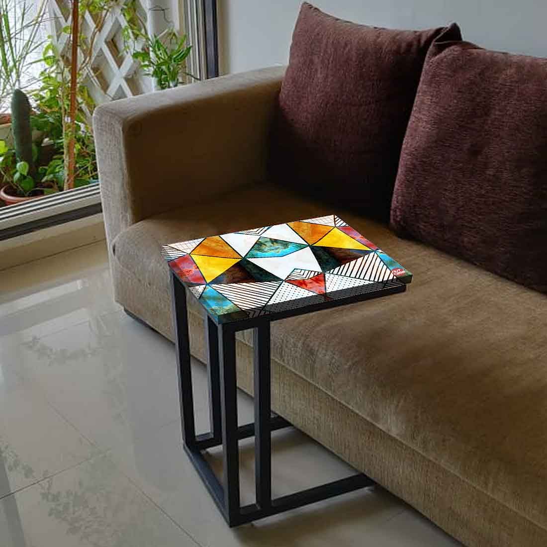 Designer C Shaped Sofa Table - Marble Pattern Nutcase