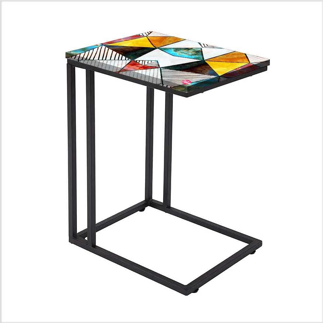 Designer C Shaped Sofa Table - Marble Pattern Nutcase
