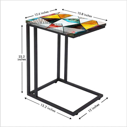 Designer C Shaped Sofa Table - Marble Pattern Nutcase