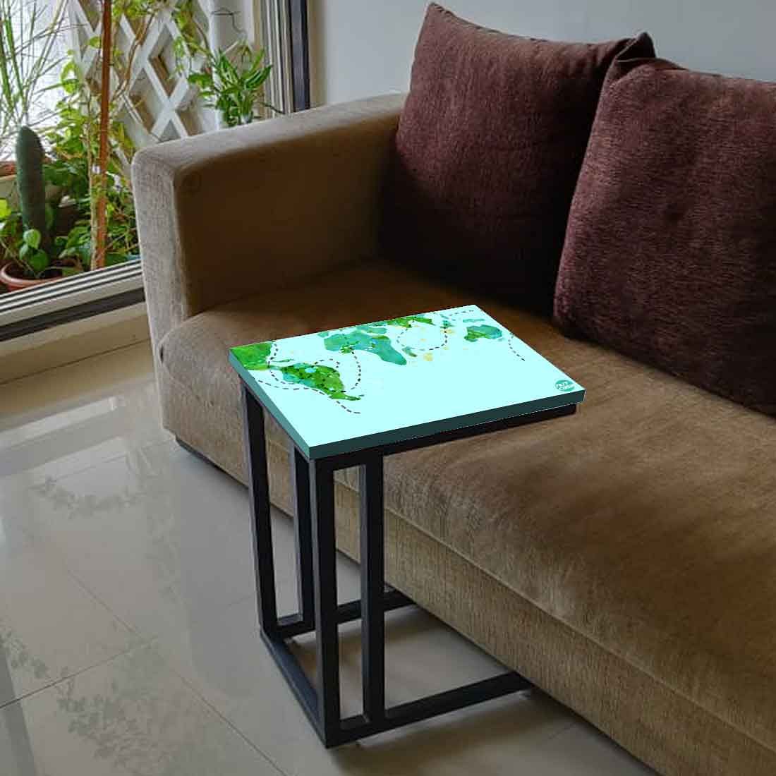Nutcase Design C Shaped Side Table for Laptop Work on Sofa Couch-Study Breakfast Snack Serving End Tables -_Sky Blue Map Design Nutcase