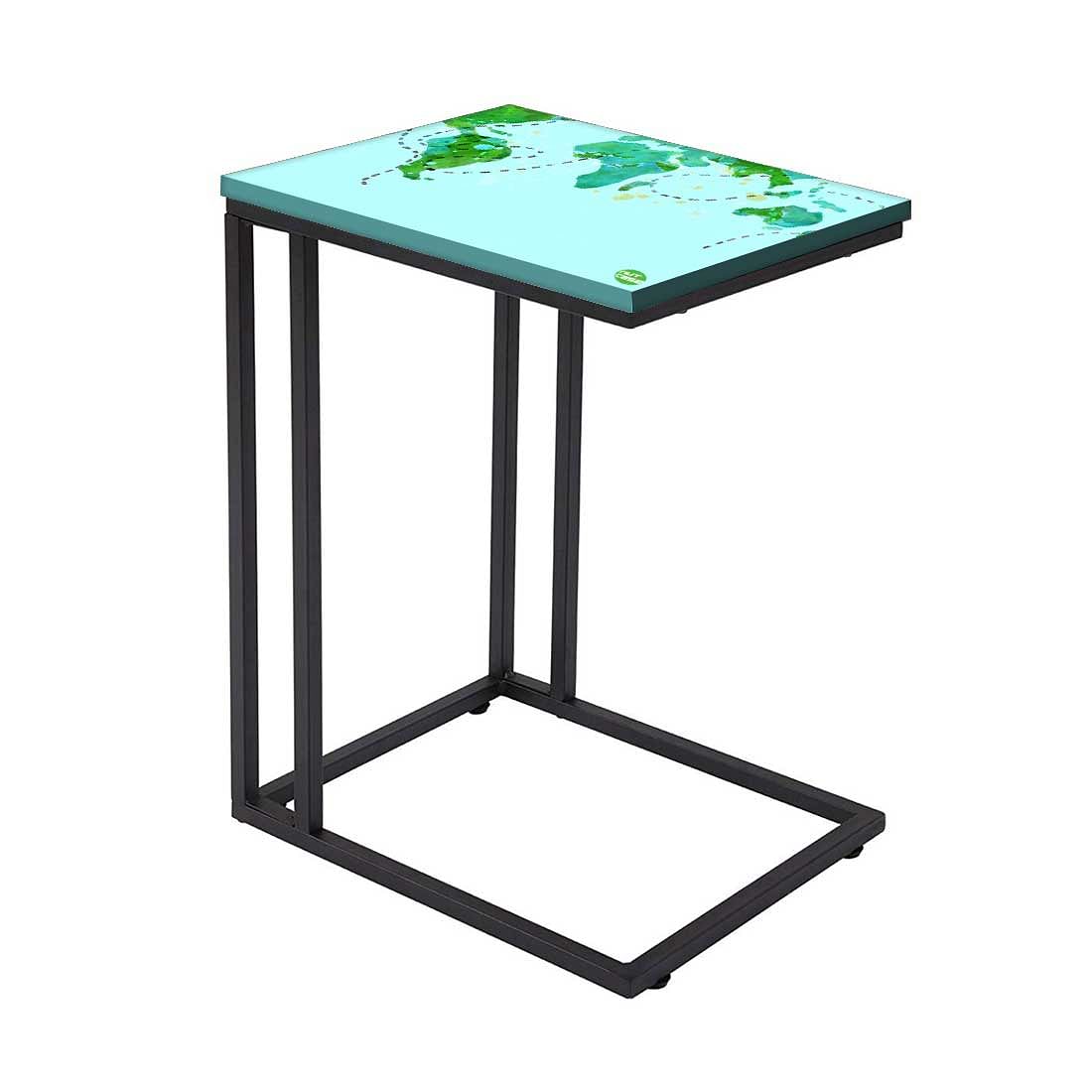 Nutcase Design C Shaped Side Table for Laptop Work on Sofa Couch-Study Breakfast Snack Serving End Tables -_Sky Blue Map Design Nutcase
