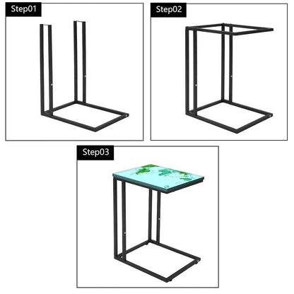 Nutcase Design C Shaped Side Table for Laptop Work on Sofa Couch-Study Breakfast Snack Serving End Tables -_Sky Blue Map Design Nutcase