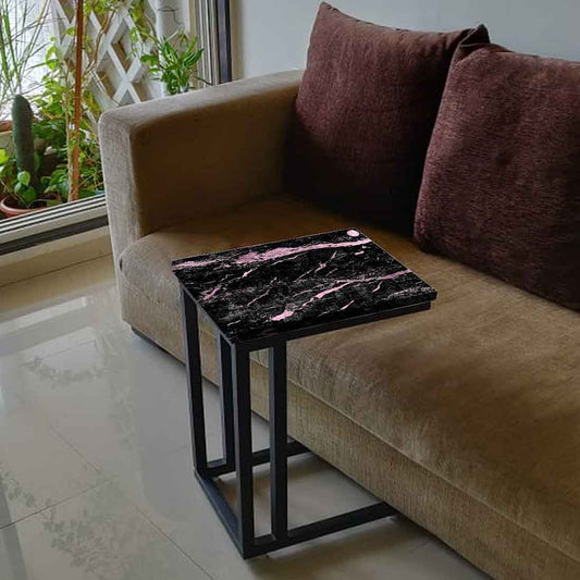 Black Marble C Table For Sofa -Digital Print - Not Real Marble - Black Pink Effect Nutcase