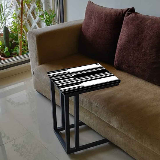 Designer Black C Side Table -Black White Pattern Nutcase