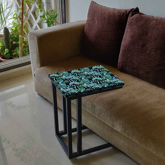 C Shaped End Table For Sofa - Dark Green Tropical Nutcase