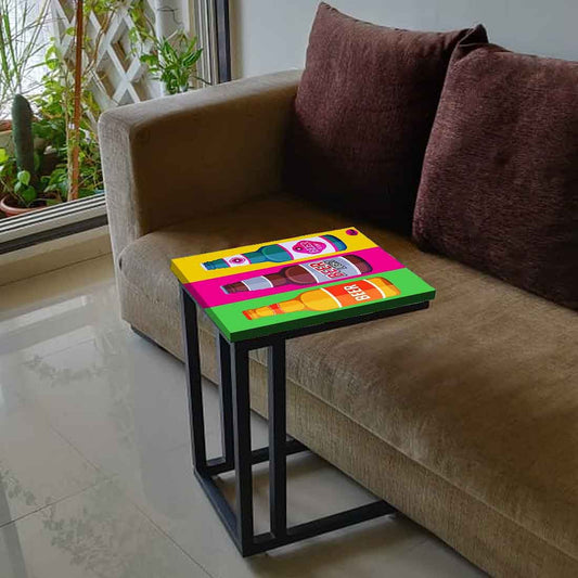 C Shaped End Table For Sofa - Beer Bottle Nutcase