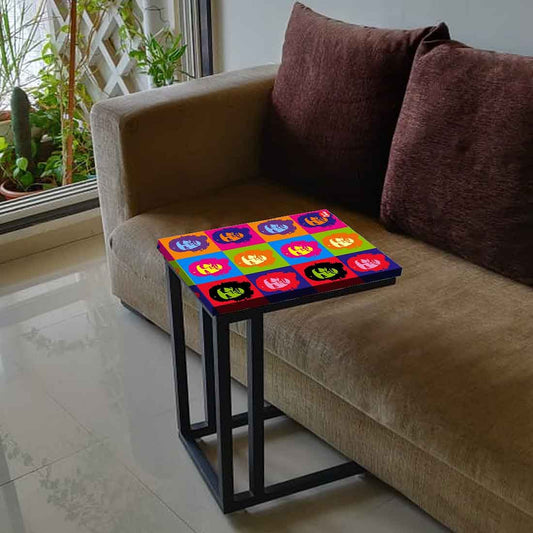 C Shaped Side Table For Sofa - Colorful Faces Nutcase