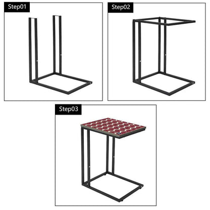 C Shaped Sofa Table - Brown Retro Pattern Nutcase