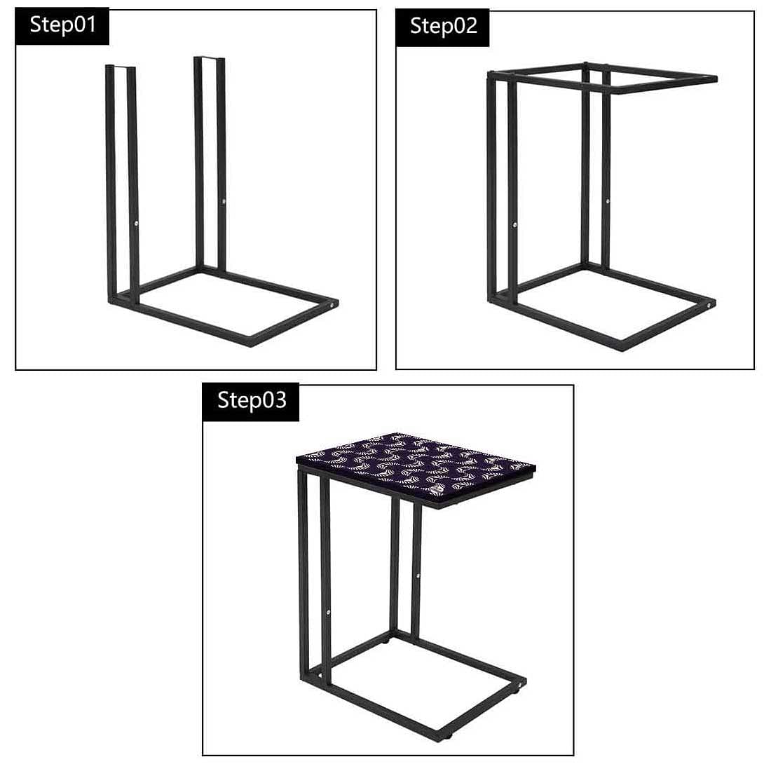Designer Black C Side Table - Purple Retro Pattern Nutcase