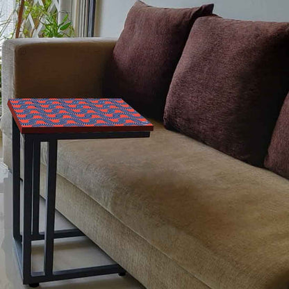 C Shaped End Table For Sofa - Orange Retro Pattern Nutcase