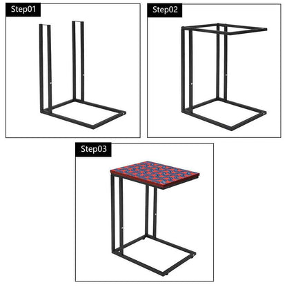 C Shaped End Table For Sofa - Orange Retro Pattern Nutcase