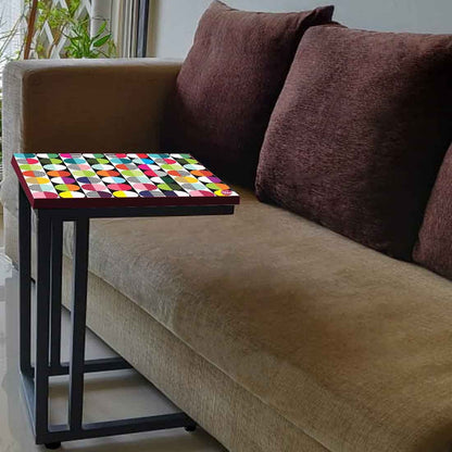 C Shaped Side Table For Sofa - Colorful Circle Pattern Nutcase