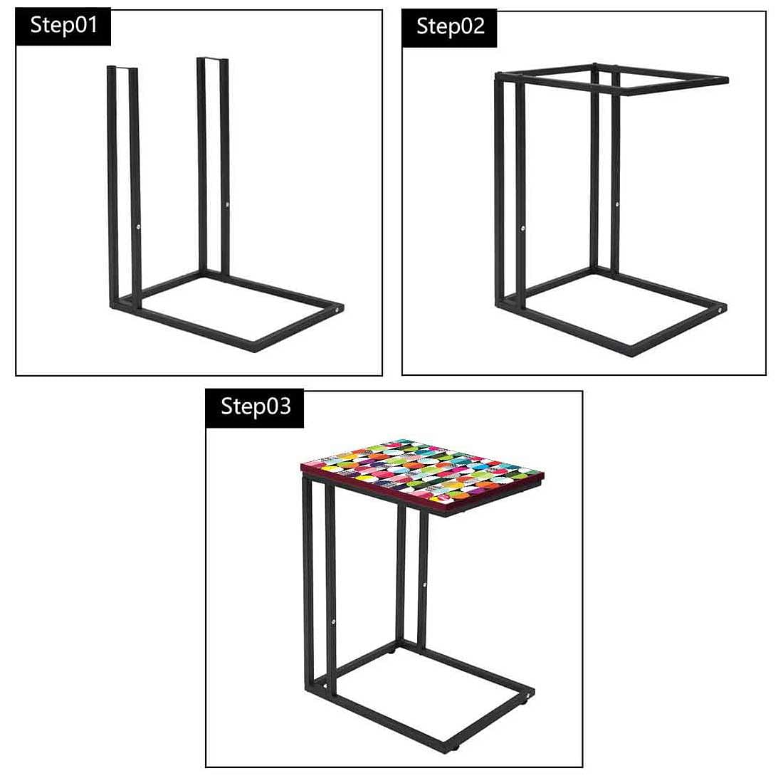 C Shaped Side Table For Sofa - Colorful Circle Pattern Nutcase
