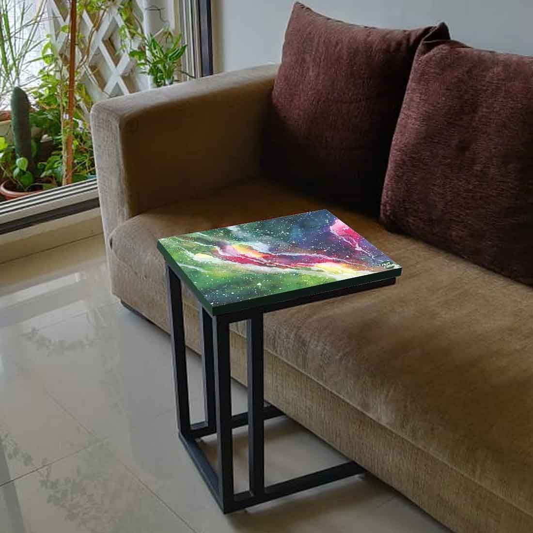 New C Shaped End Table - Space Green Watercolor Nutcase
