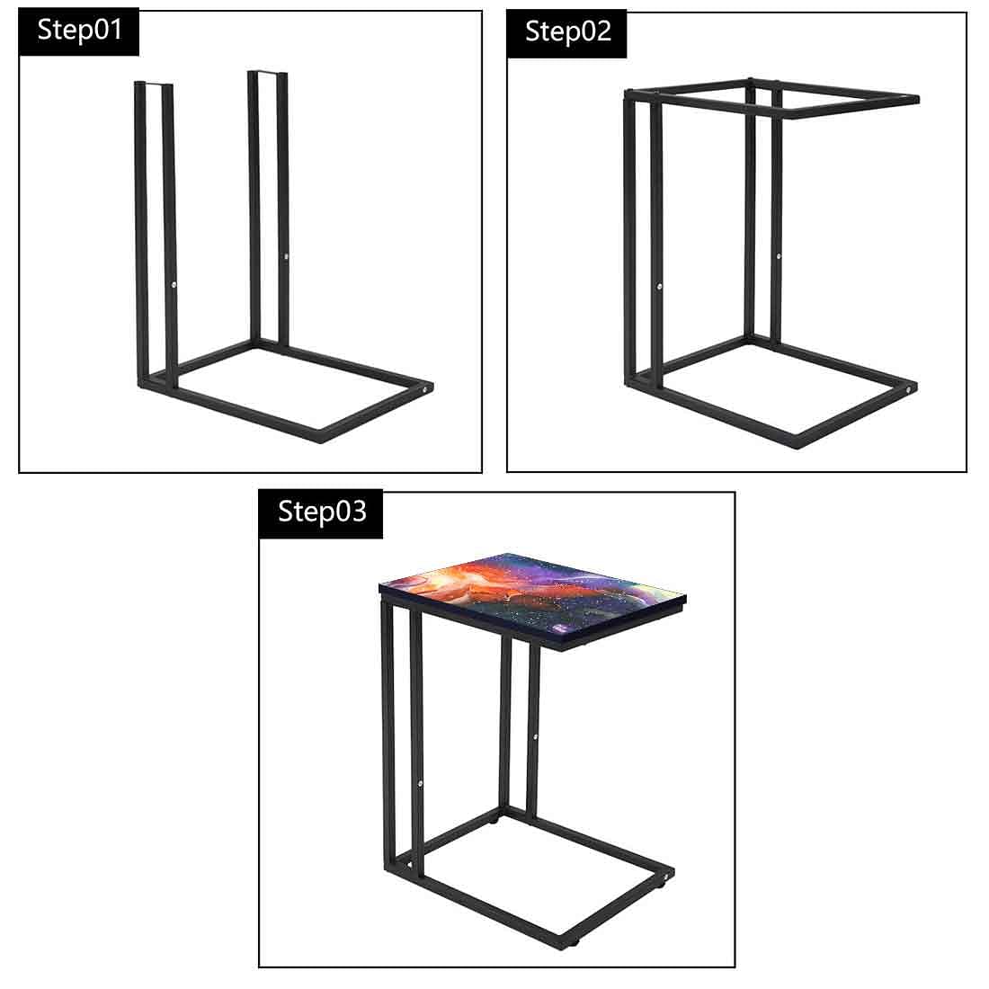 Beautiful C Shaped End Table - Space Multi Watercolor Nutcase