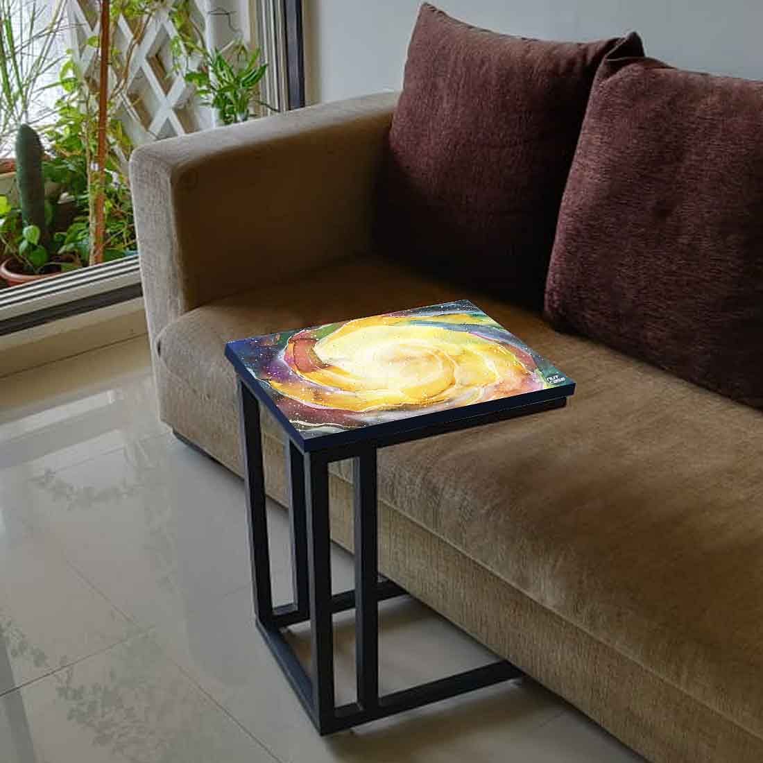 New C Shaped End Table - Space Yellow Watercolor Nutcase