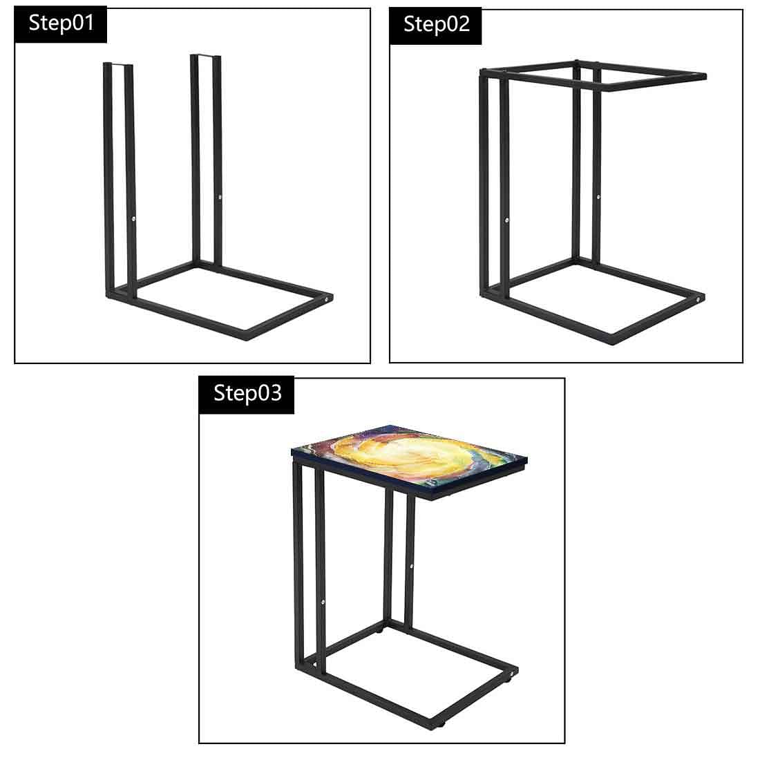 New C Shaped End Table - Space Yellow Watercolor Nutcase