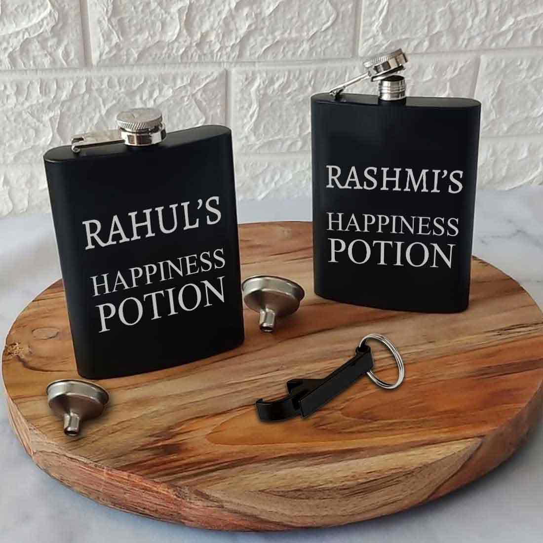 Customized Hip Flask Set of 2 with Opener Stainless Steel Gift Box for Couple