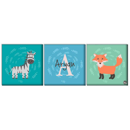 Personalized Nursery Wall Art  -Zebra and Fox Nutcase