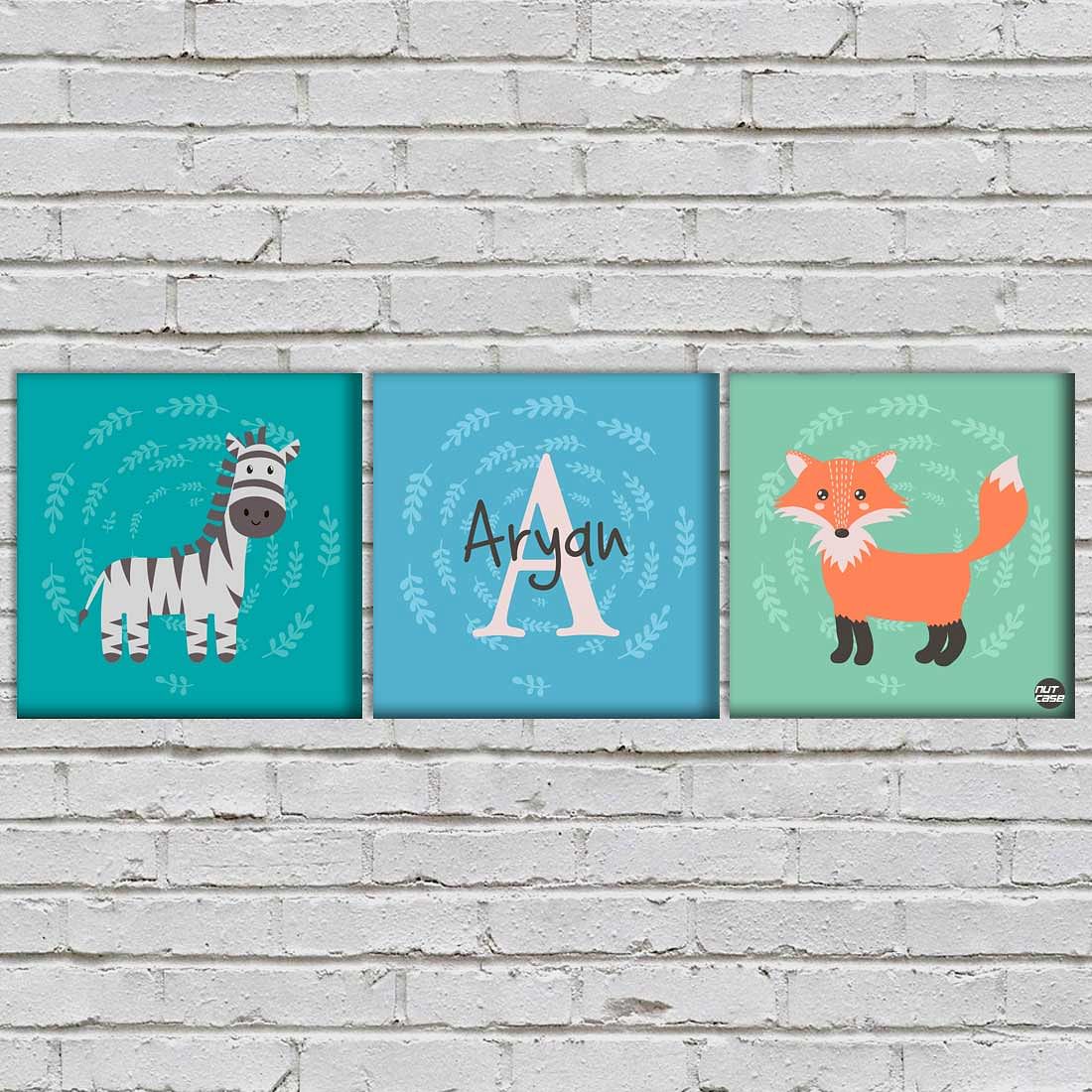 Personalized Nursery Wall Art  -Zebra and Fox Nutcase