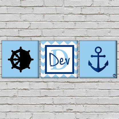 Customized Nursery Wall Art (Set of 3)- Anchor Nautical Theme Nutcase